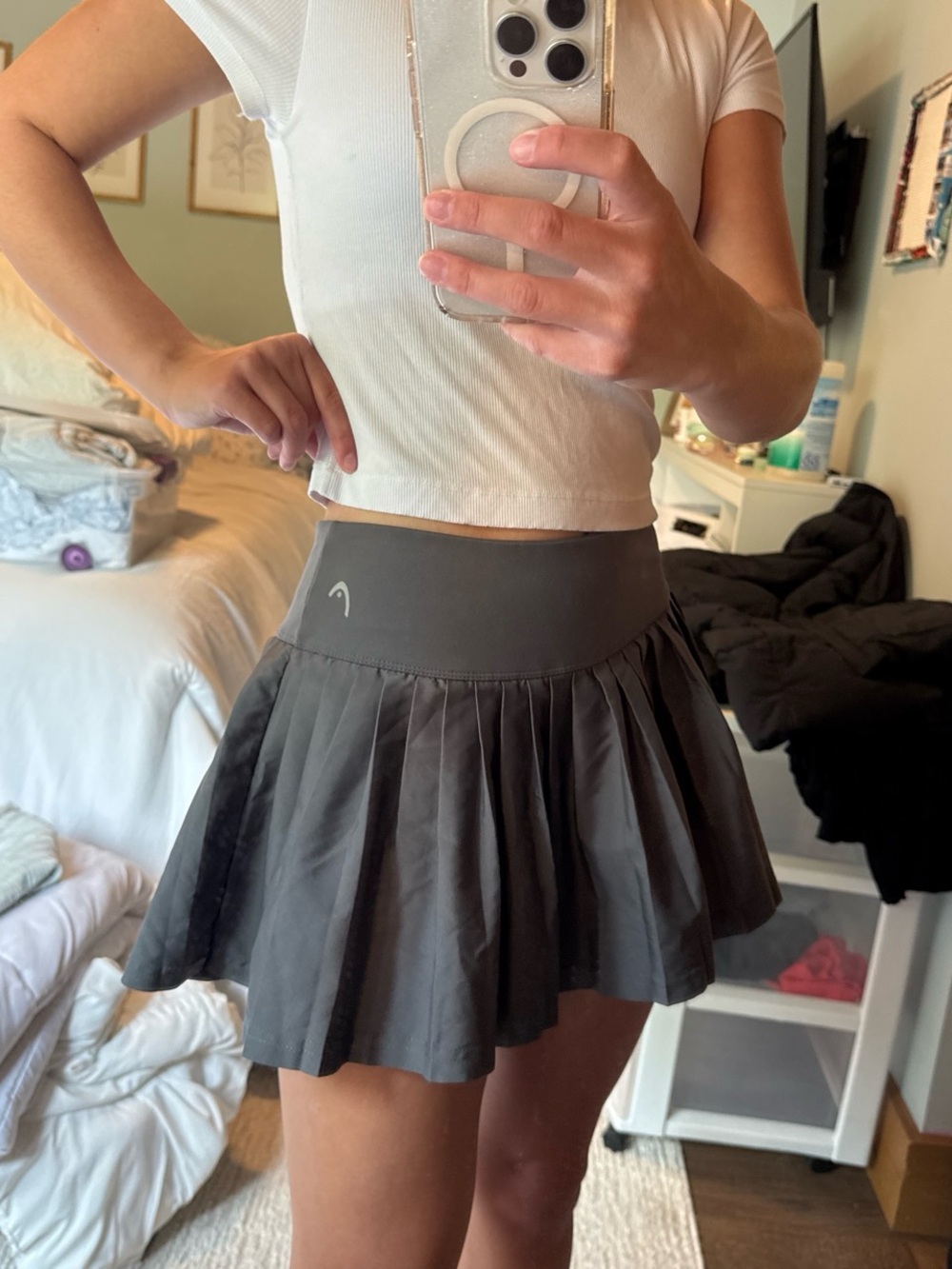 Head Dark Gray Pleated Skater Skirt